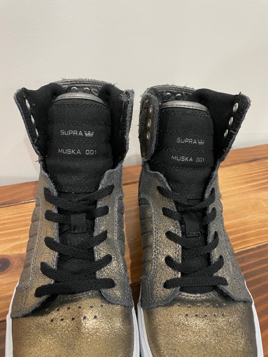 Supra Shiny Gold Punk Rock Biker High Top Boots Metallic Leather Lace Size 6 main image 9